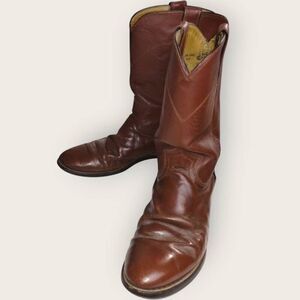 Justin Mens Boots Sz 9.5B #3404 Brown Leather Roper Cowboy Western Boots Comfort